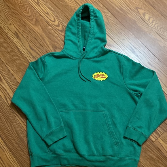 H&M bra is and butt-head green regular fit sweatshirt hoodie kangaroo pocket - Picture 13 of 14